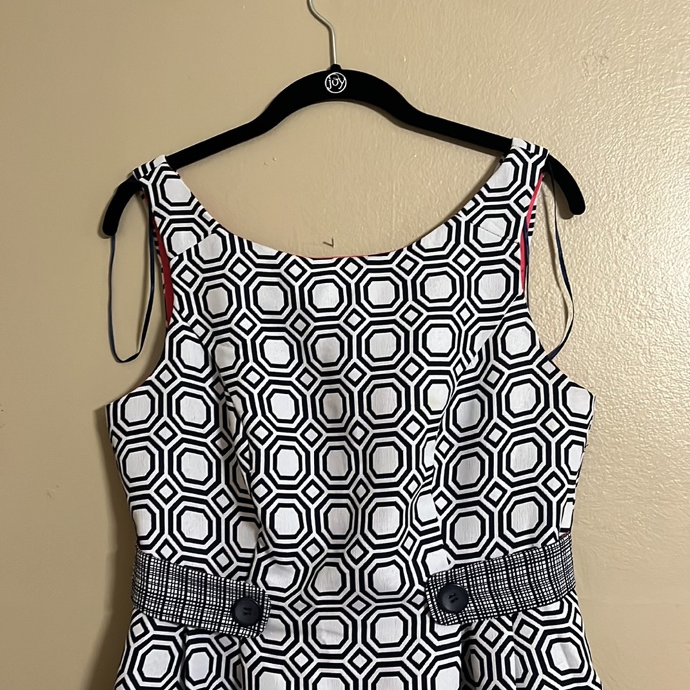 Robbie Bee A-line Geometrical Design Navy/White + Pink Lining Dress Sz 8 - Picture 3 of 9